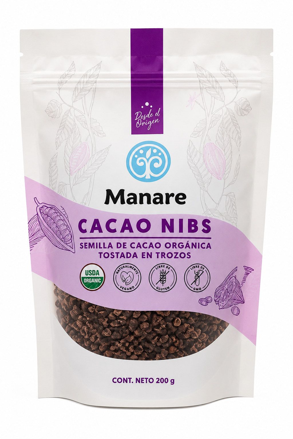 Cacao Nibs Organico Manare 200Gr