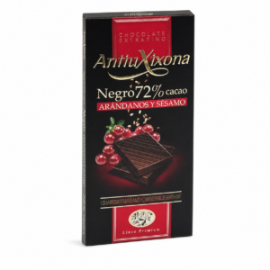 Chocolate Negro 72% Cacao con Arándanos y Sésamo – Antiu Xixona